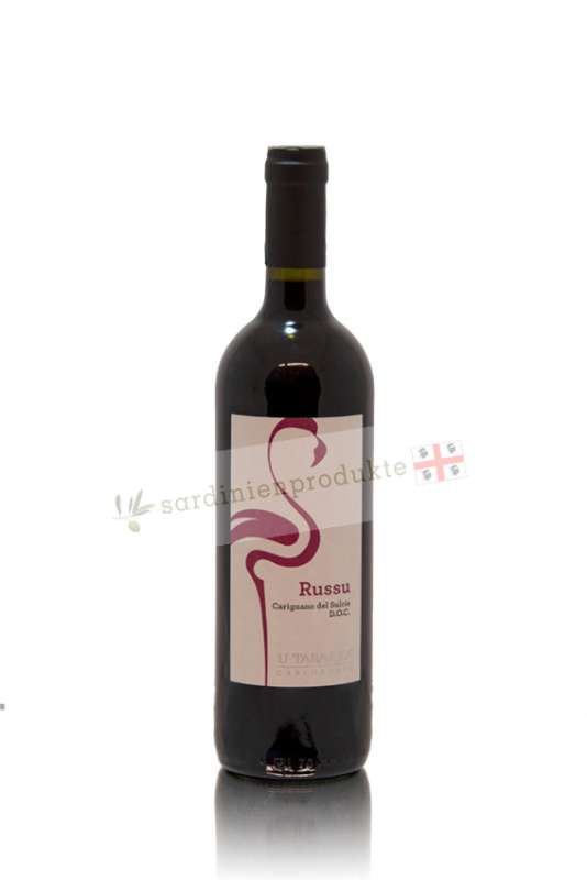 Eine Flasche Desea - Carignano del Sulcis Wein mit intensiv rubinroter Farbe und einem Etikett, das die Frische und Eleganz des Weins widerspiegelt.